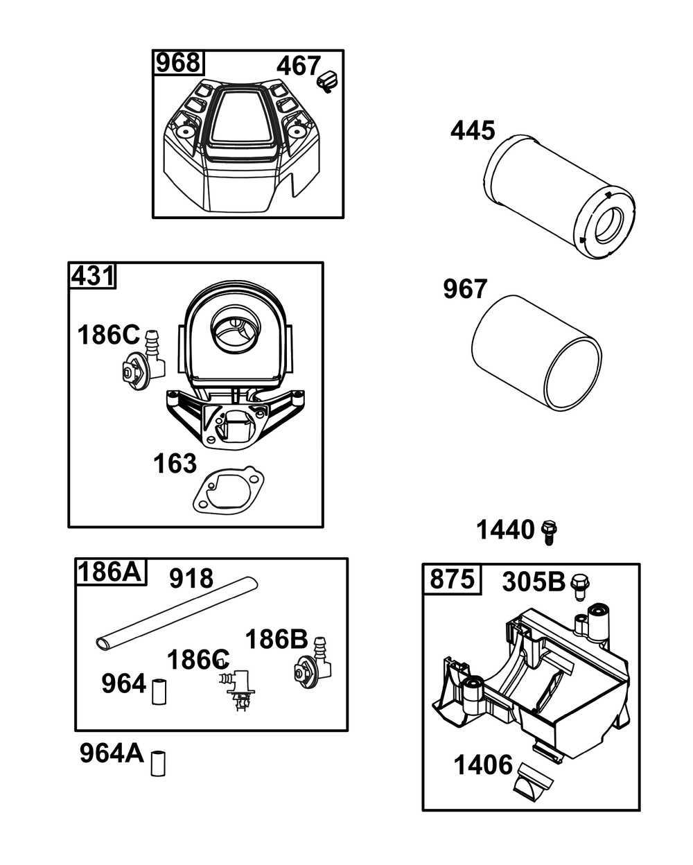 Air Cleaner Group Diagram and Parts List for 44J677-0015-G1  Briggs and Stratton Engine